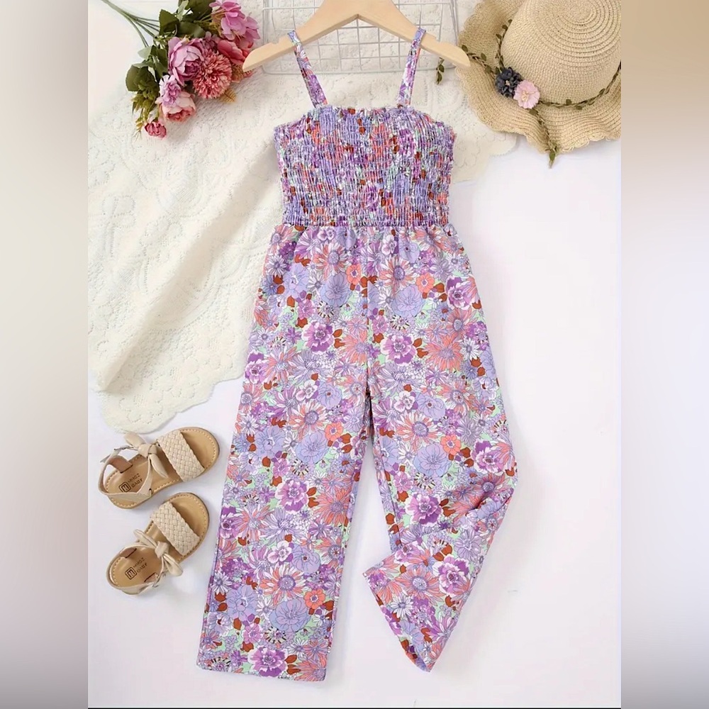 Girl’s Smocked Floral Jumpsuit